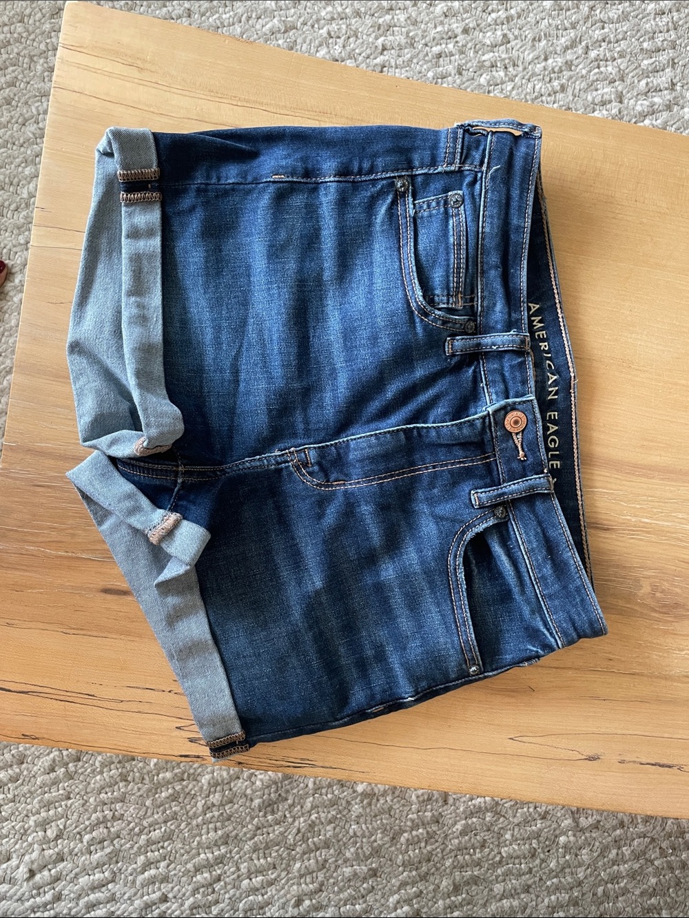 American Eagle Outfitters Dark Blue High-Waist Denim Shorts
